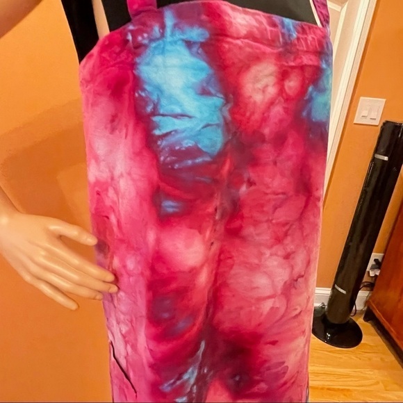 Tie Dye large Japanese wrap around apron matching toque chef's hat purple - Picture 4 of 7